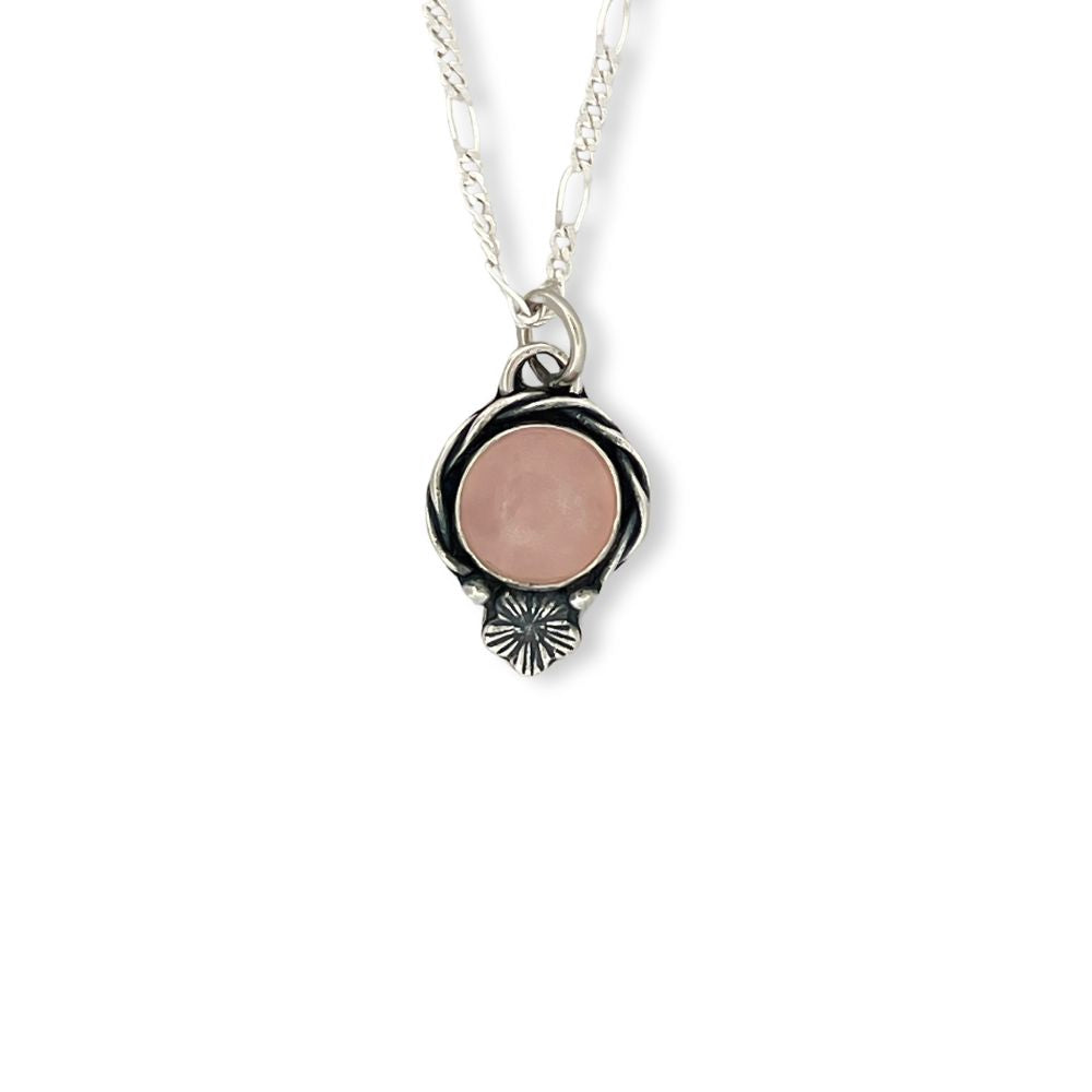 Rose Quartz Silver Pendant Necklace -