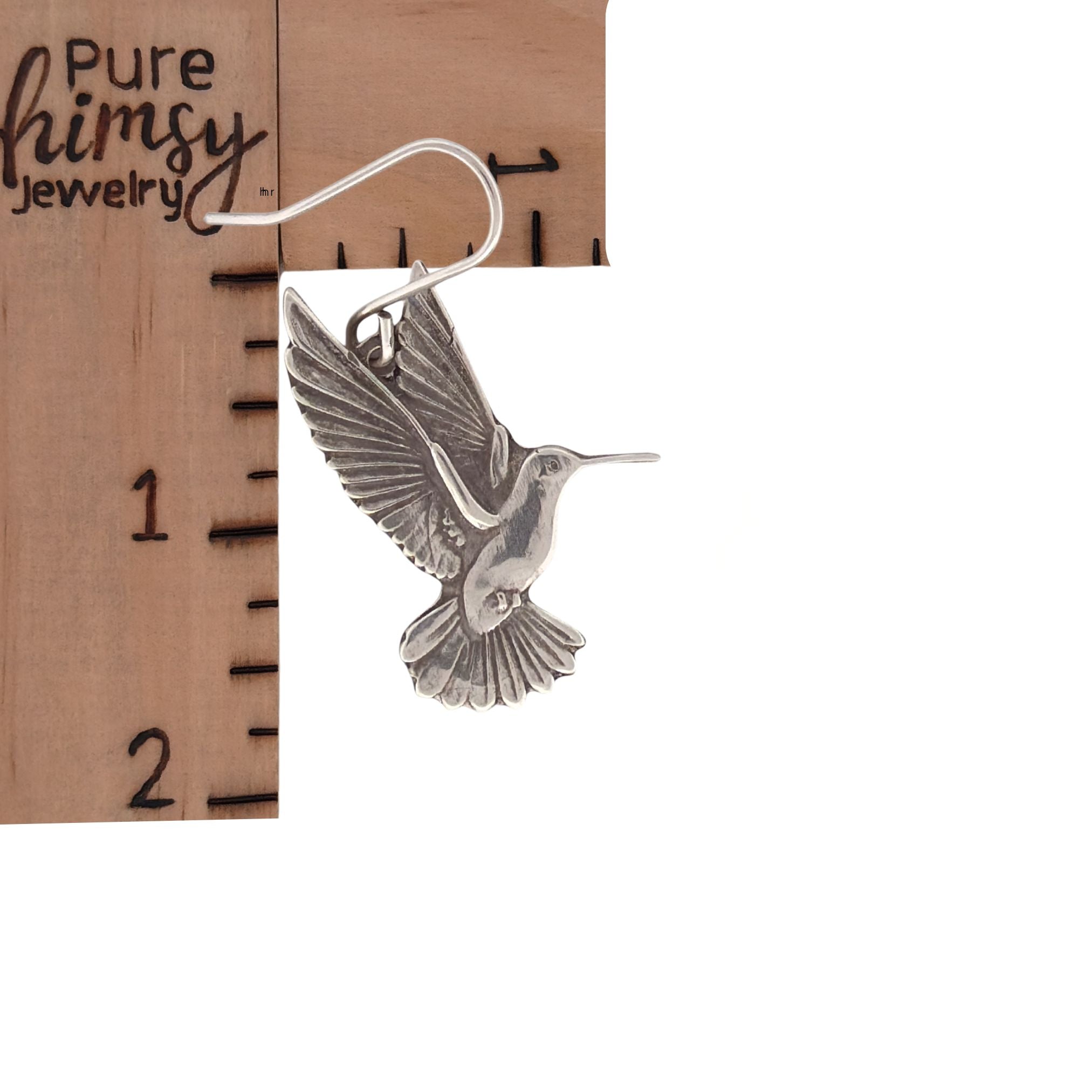 Handmade Sterling Silver Hummingbird Earrings Dangle Style Bird Lover Gift Perfect Nature Enthusiast Present Fine Silver Charms Detailed Wing Feather Engravings Antiqued Finish Lightweight Comfortable Daily Wear Jewelry Artisan Crafted