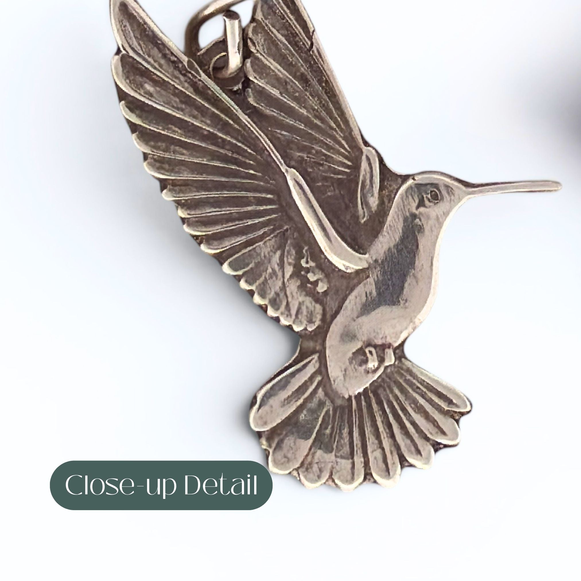 Handmade Sterling Silver Hummingbird Earrings Dangle Style Bird Lover Gift Perfect Nature Enthusiast Present Fine Silver Charms Detailed Wing Feather Engravings Antiqued Finish Lightweight Comfortable Daily Wear Jewelry Artisan Crafted