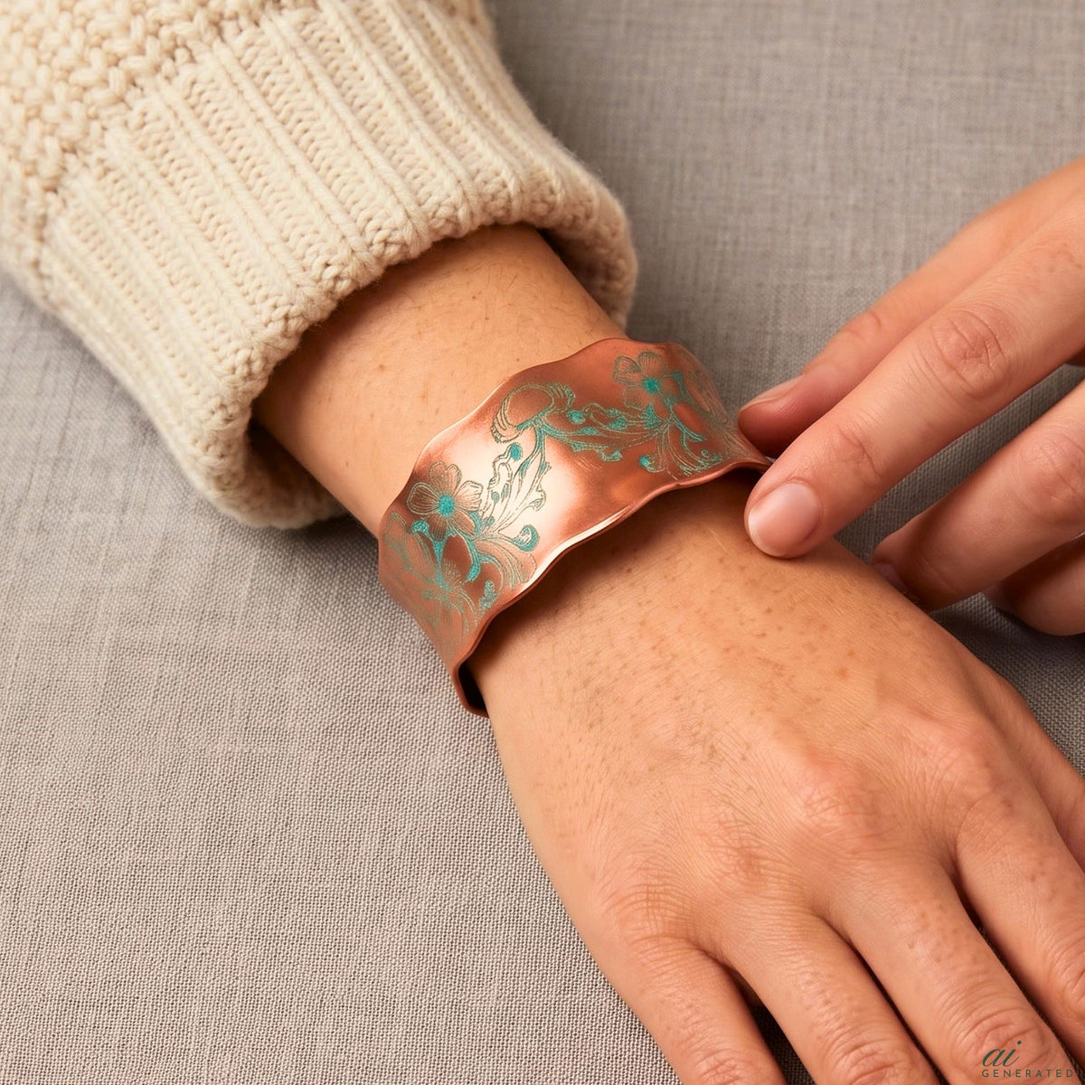 Wandering Flowers Copper Cuff Bracelet - 