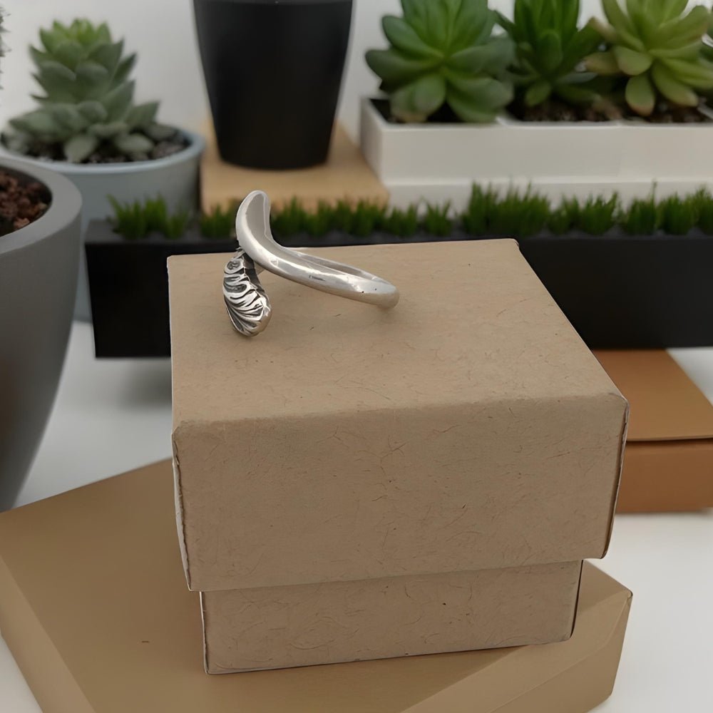 Adjustable Silver Leaf Wrap RIng - 