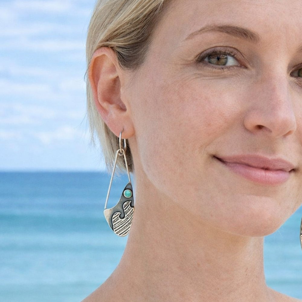 Aquamarine Silver Wave Earrings - 