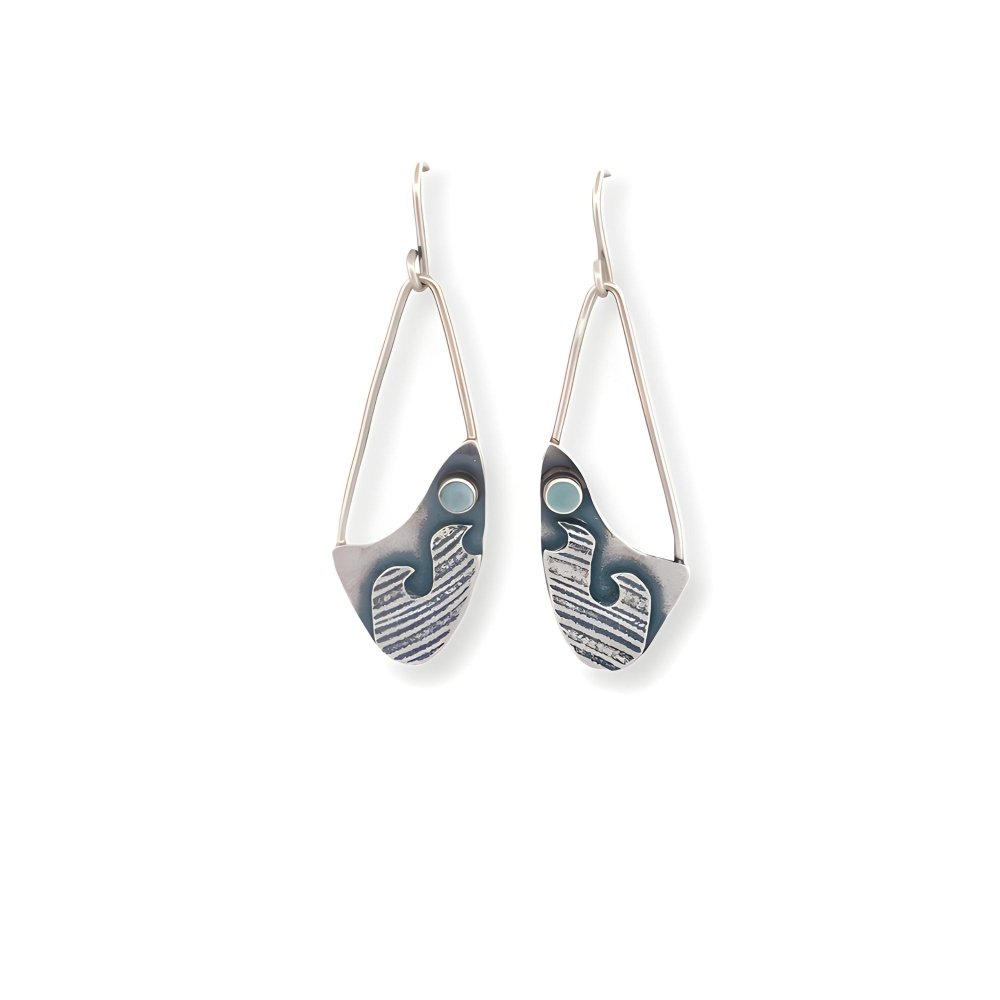Aquamarine Silver Wave Earrings - 