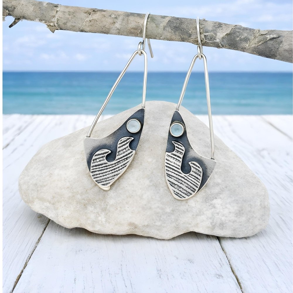 Aquamarine Silver Wave Earrings - 