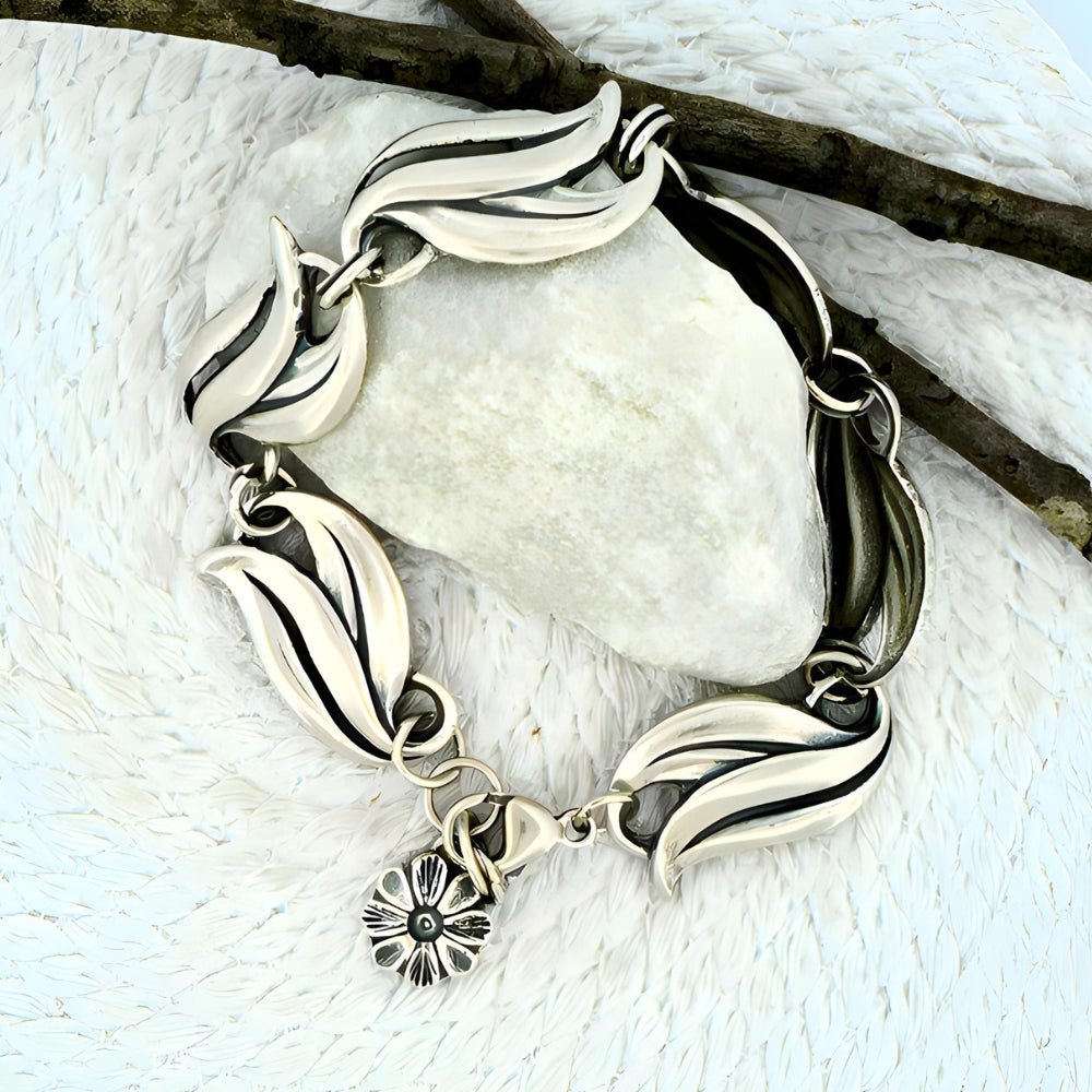 Leaf - handmade textured Silver cuff - Sterling Silver - Magic in the grass - beautiful jewellery orders with a cool bohemian twist