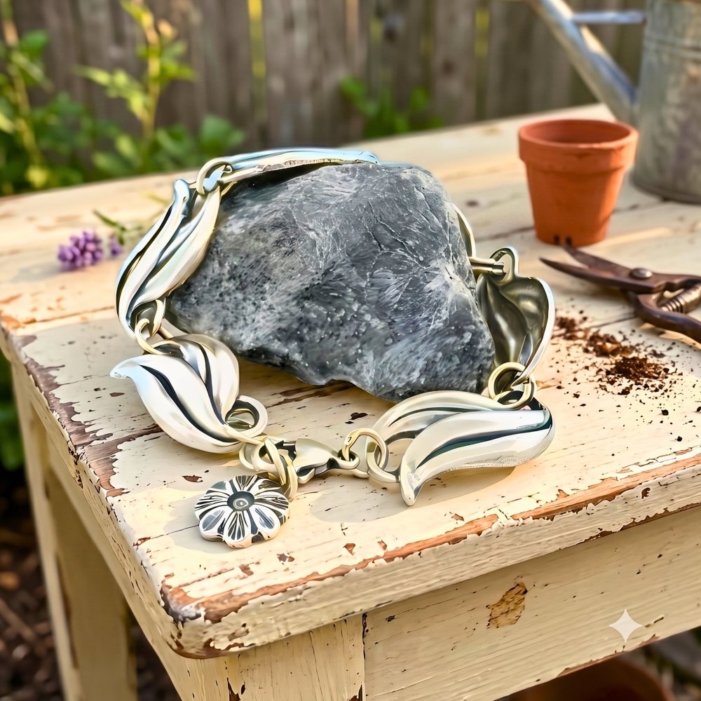 Bold Leaf Silver Bracelet -