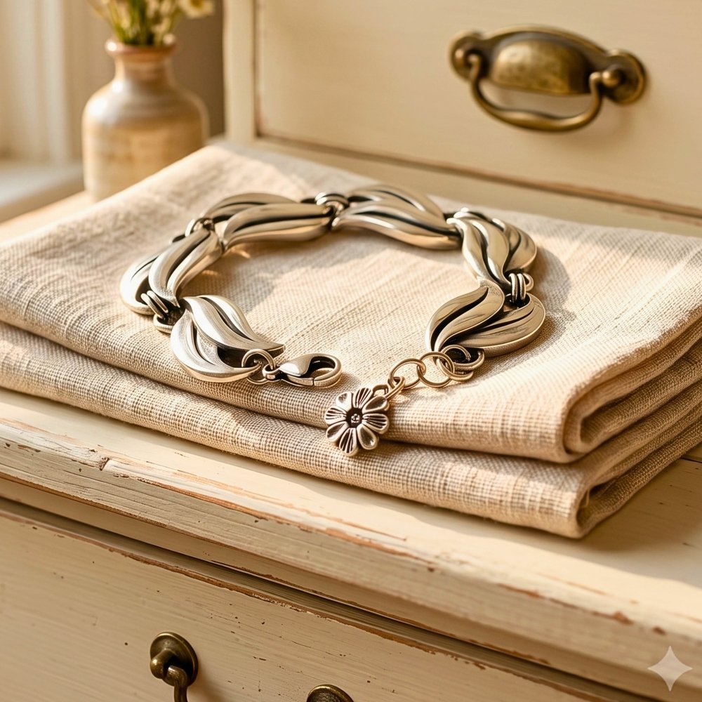 Bold Leaf Silver Bracelet -