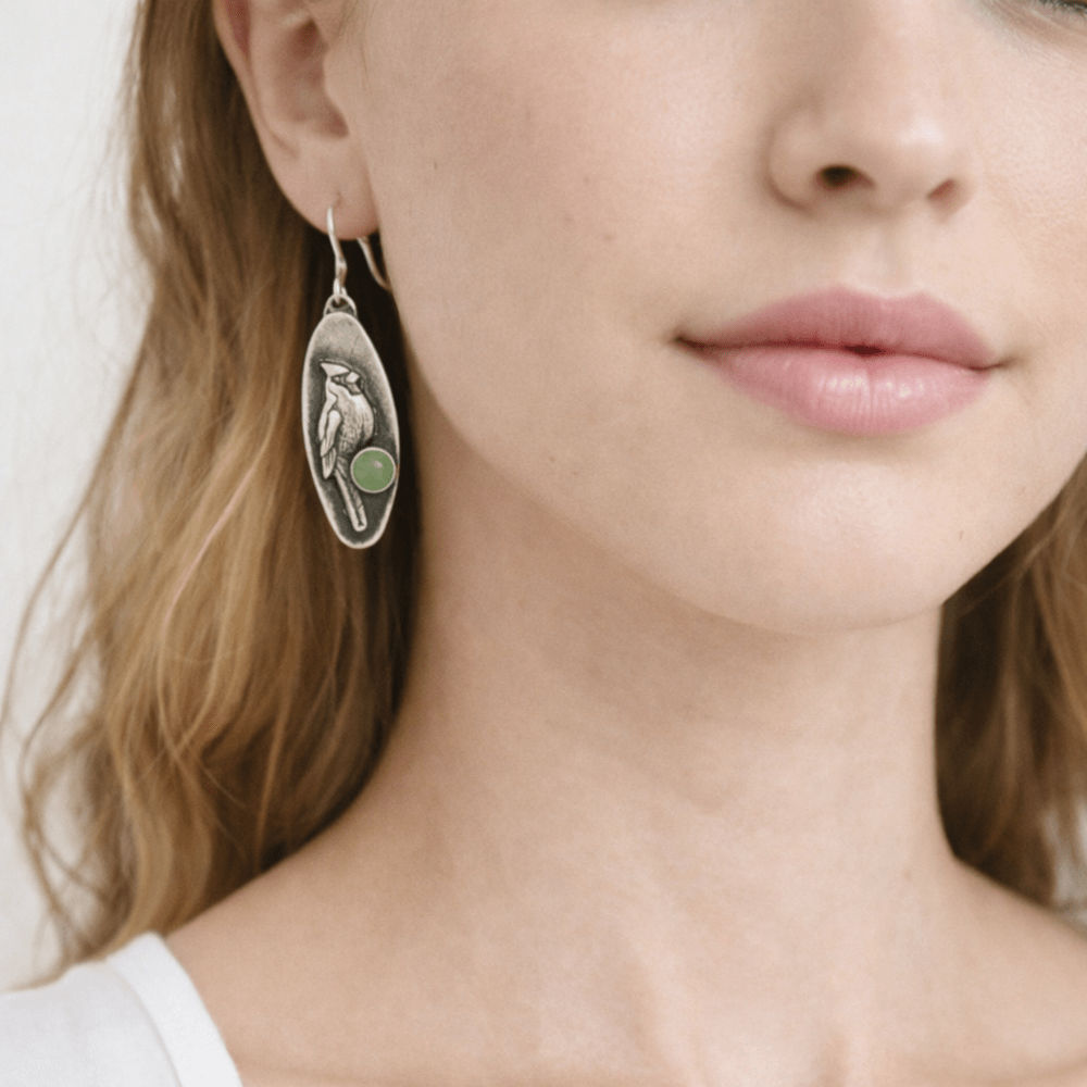 Cardinal Aventurine Silver Earrings - 