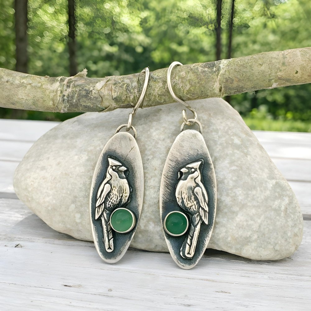 Cardinal Aventurine Silver Earrings - 