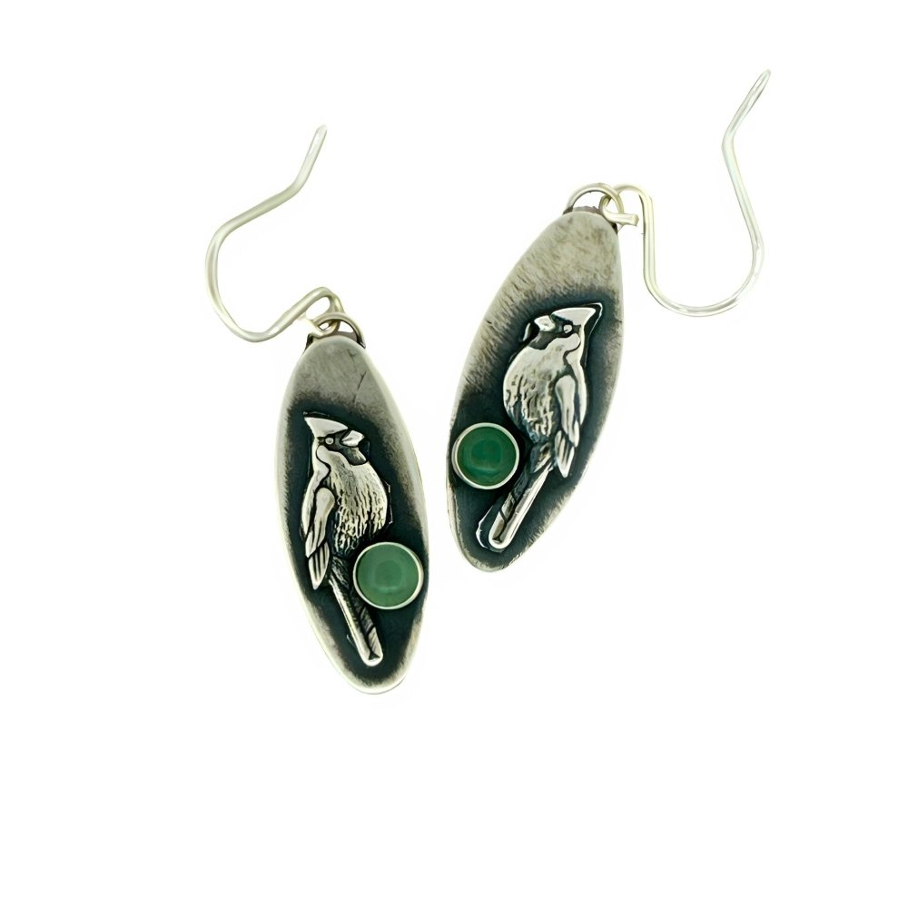 Cardinal Aventurine Silver Earrings - 