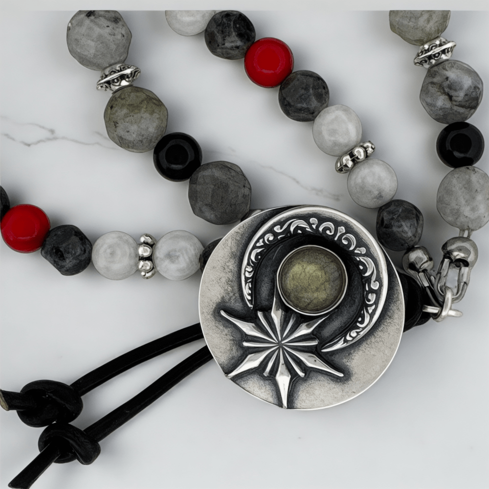 Celestial Labradorite Silver Button Bracelet - 