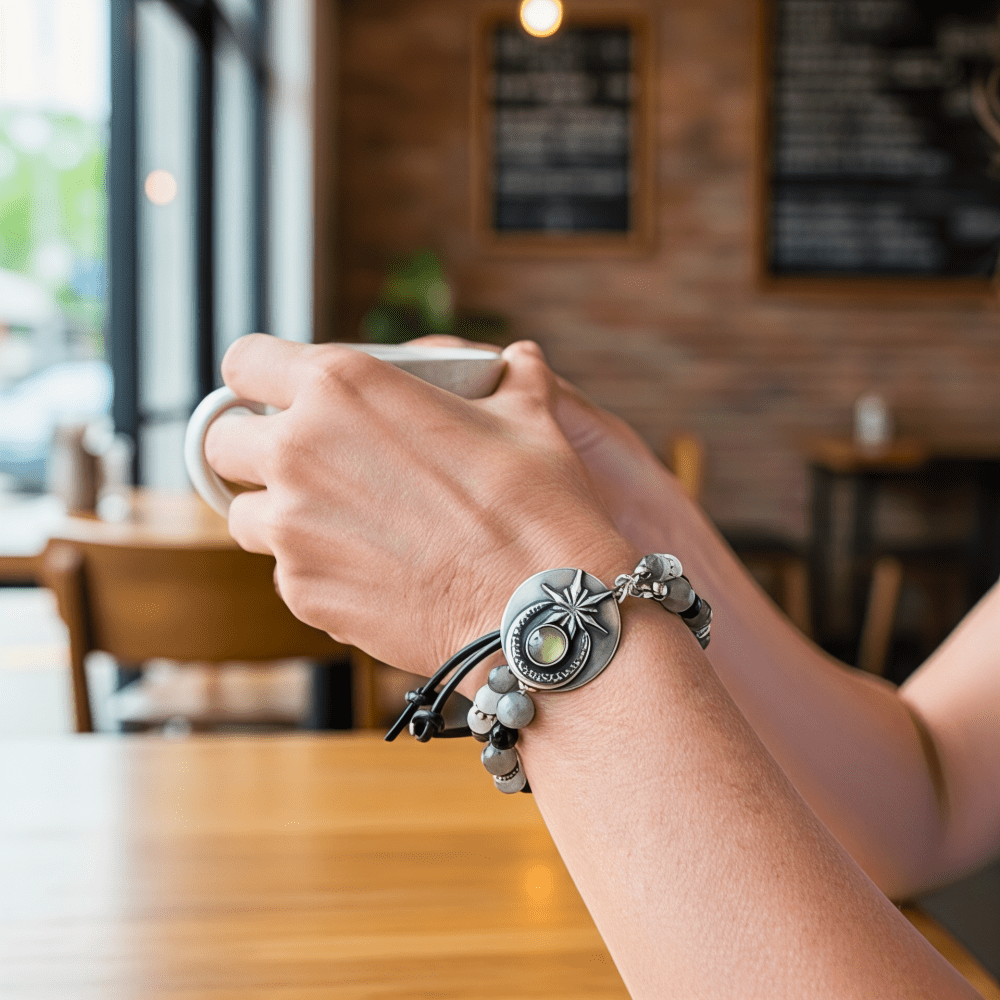 Celestial Labradorite Silver Button Bracelet - 