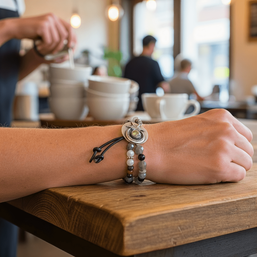 Celestial Labradorite Silver Button Bracelet - 