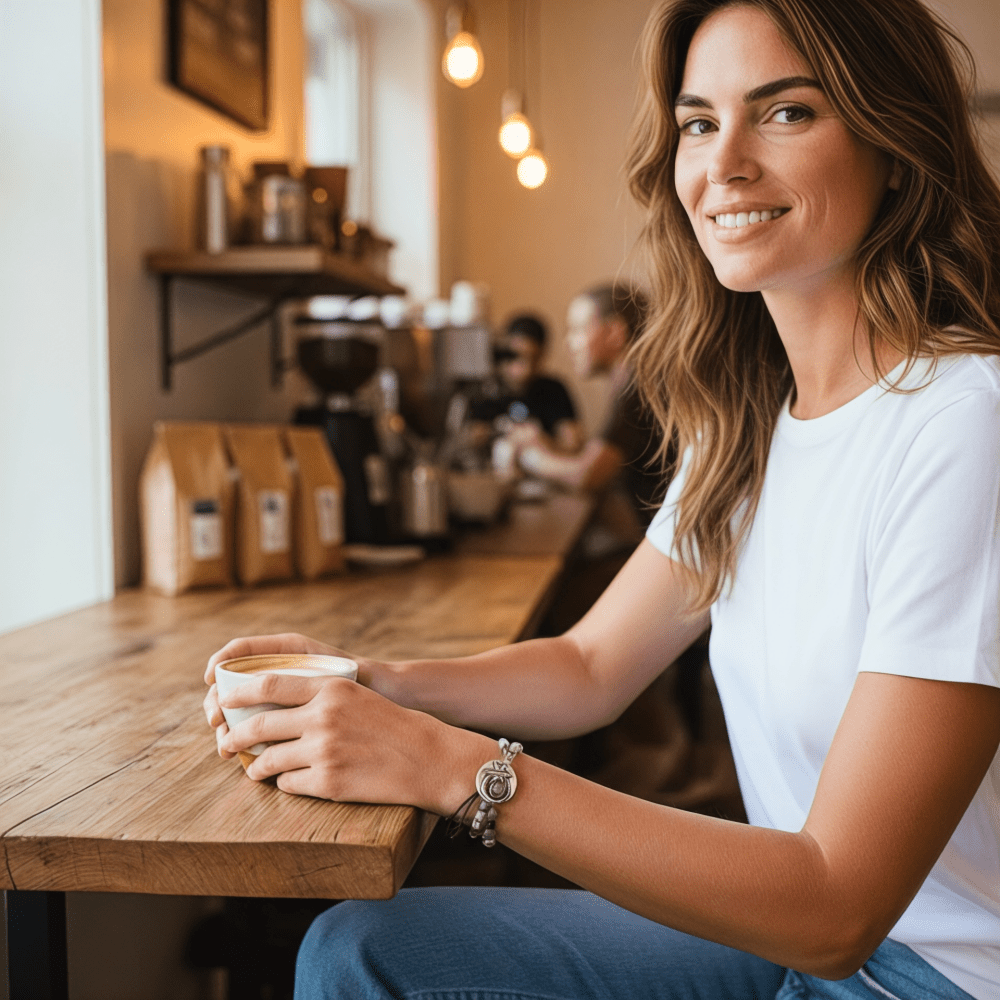 Celestial Labradorite Silver Button Bracelet - 