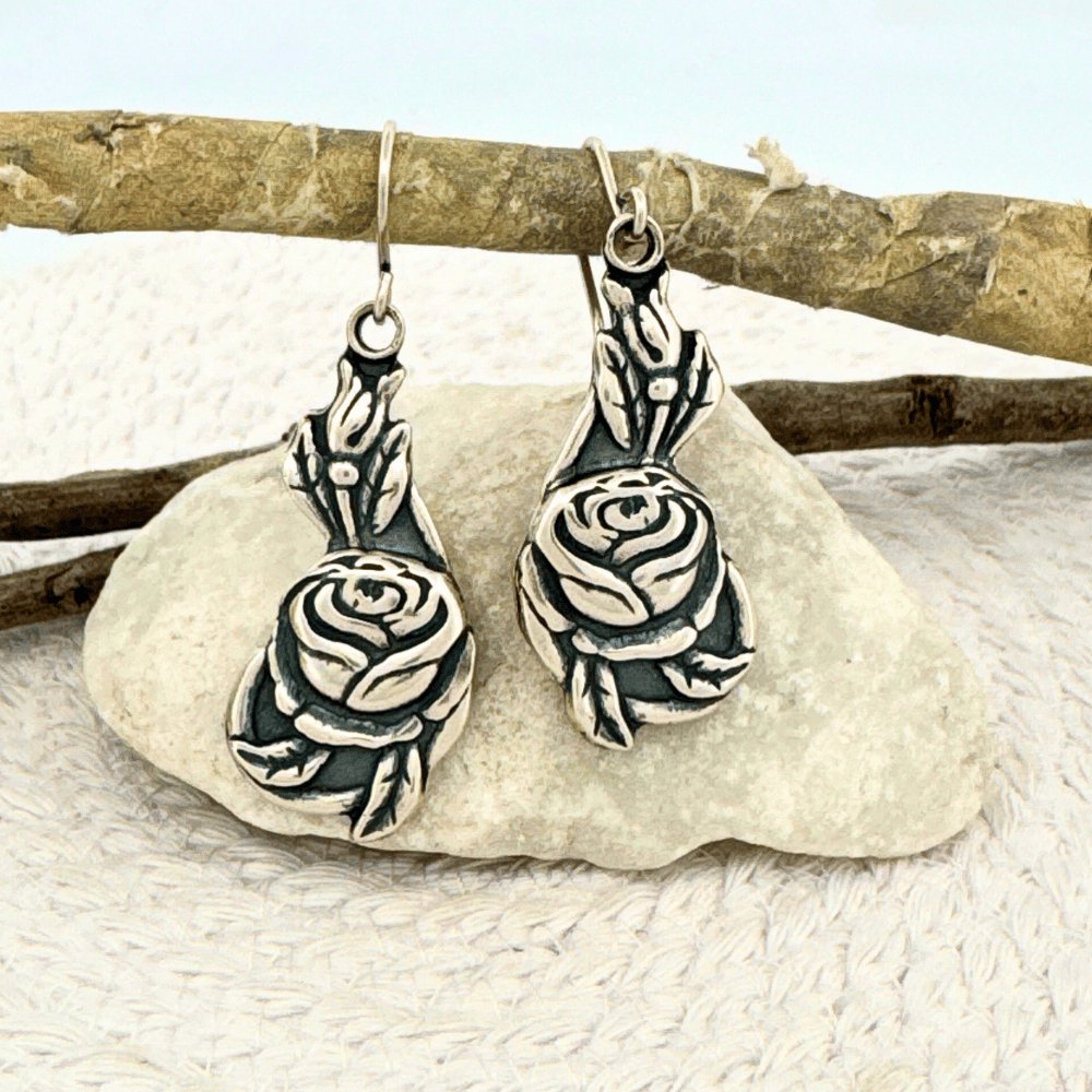 Climbing Rose Silver Earrings - 