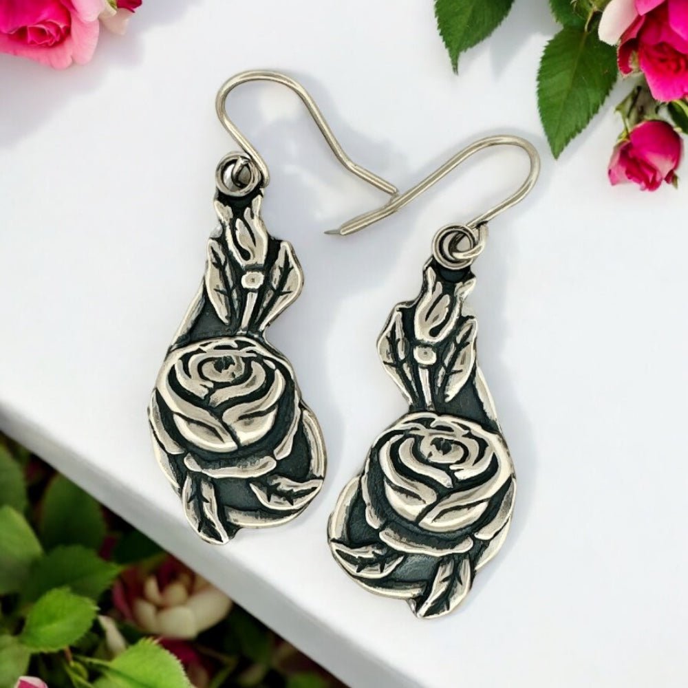 Climbing Rose Silver Earrings - 