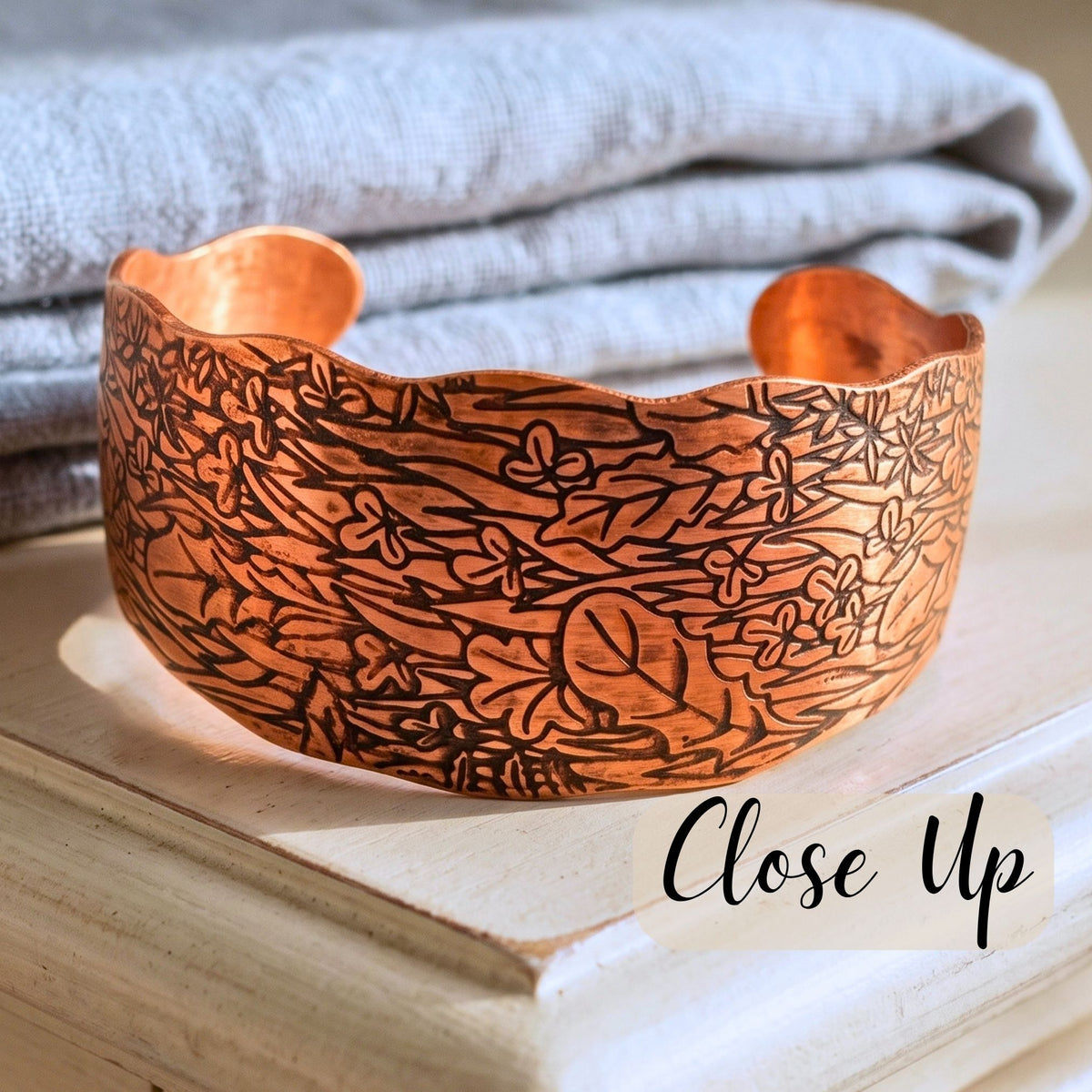 Leaf Copper Cuff Bracelet - 