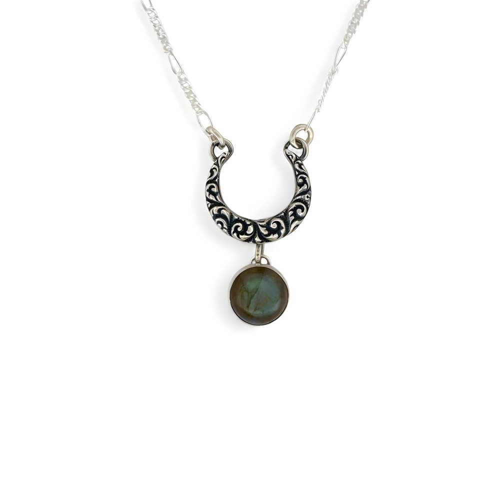 Crescent Moon Labradorite Silver Necklace - 
