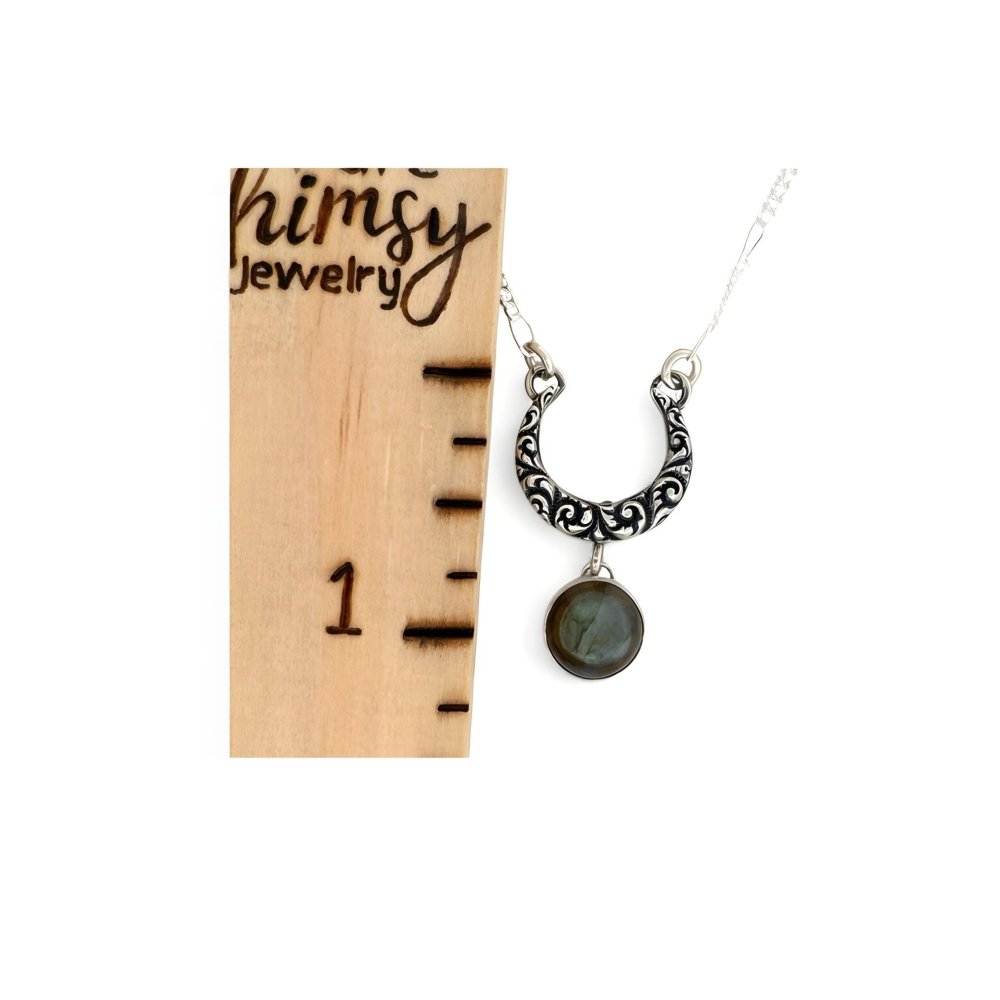 Crescent Moon Labradorite Silver Necklace - 