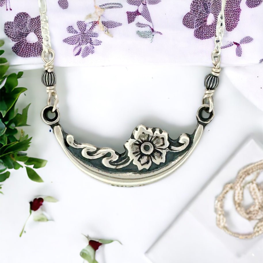 Cresting Waves Flower Silver Bar Necklace -