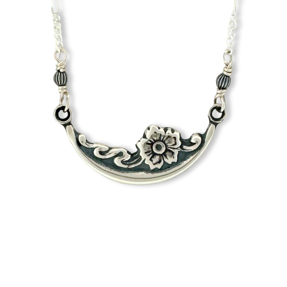 Cresting Waves Flower Silver Bar Necklace -