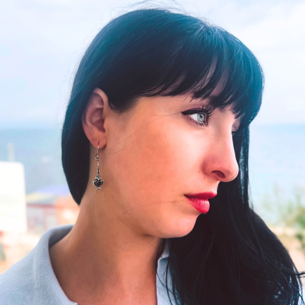 Delicate Silver Flower Garnet Earrings - 