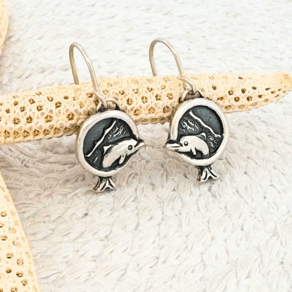 Dolphin Wave Silver Earrings - 