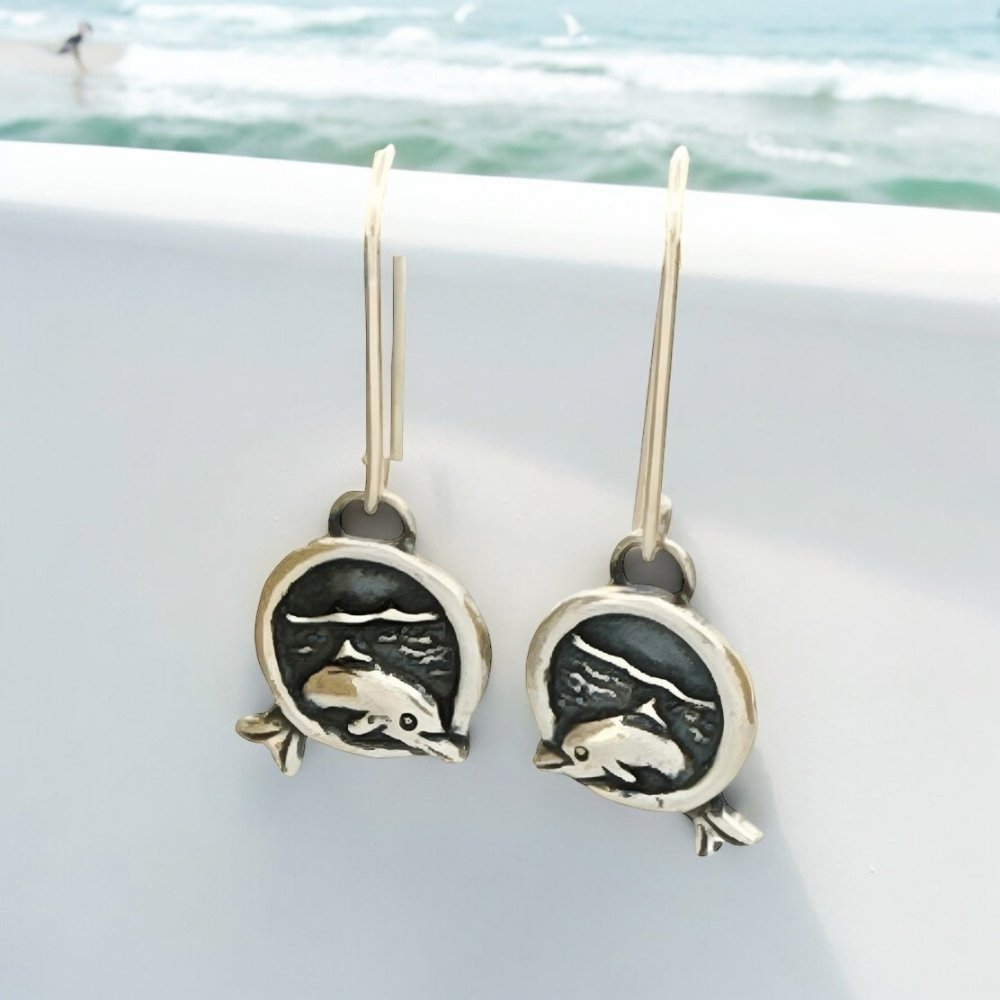 Dolphin Wave Silver Earrings - 