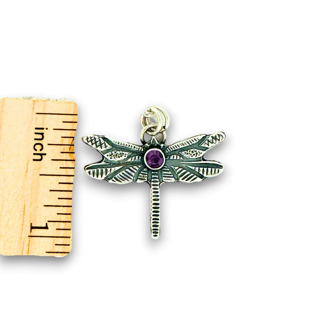 Dragonfly Amethyst Silver Pendant Necklace - 
