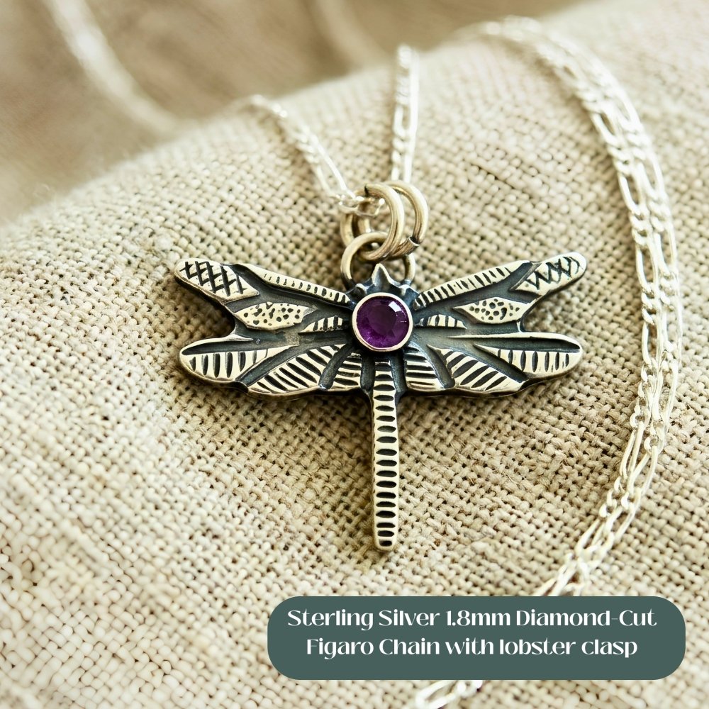 Dragonfly Amethyst Silver Pendant Necklace -