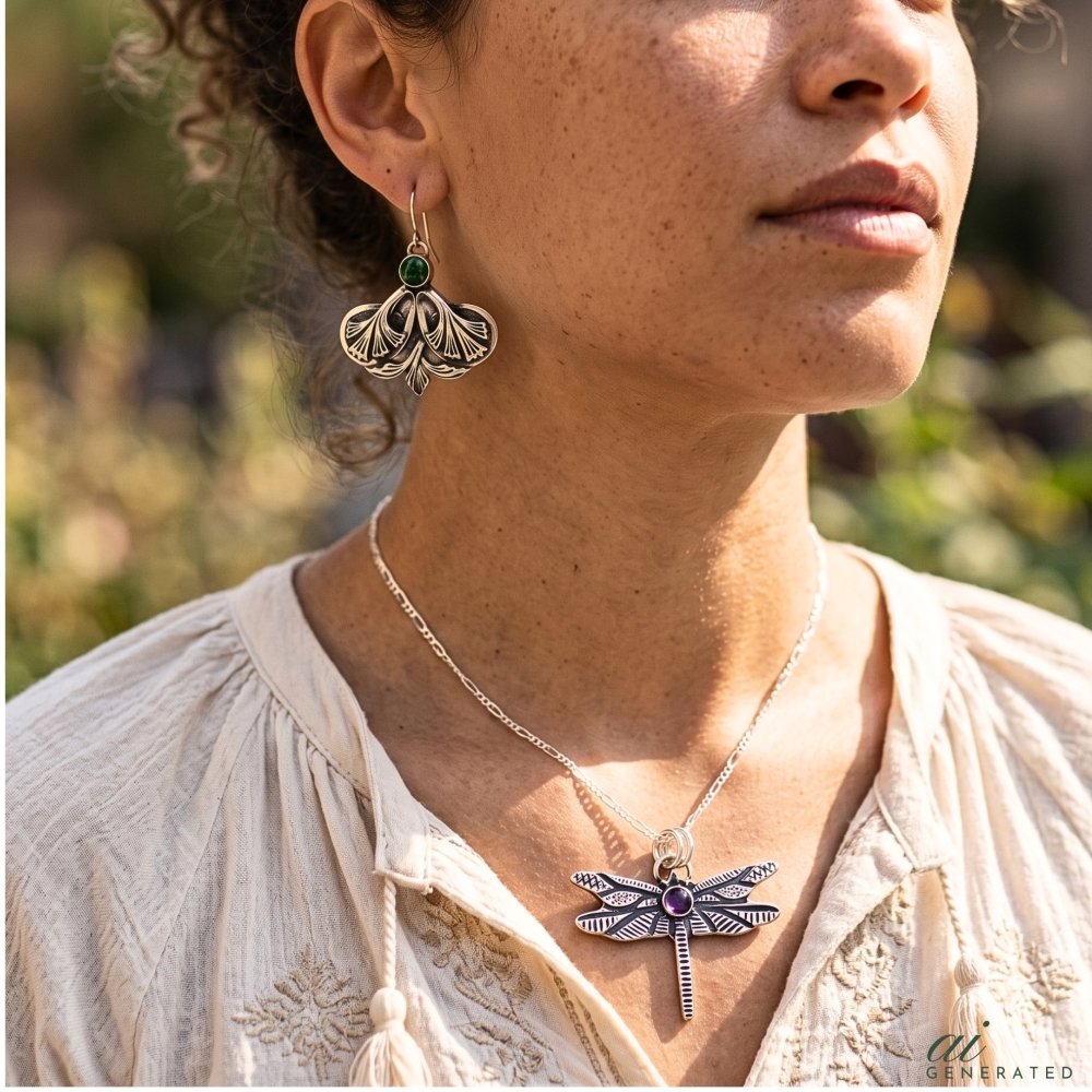 Dragonfly Amethyst Silver Pendant Necklace -