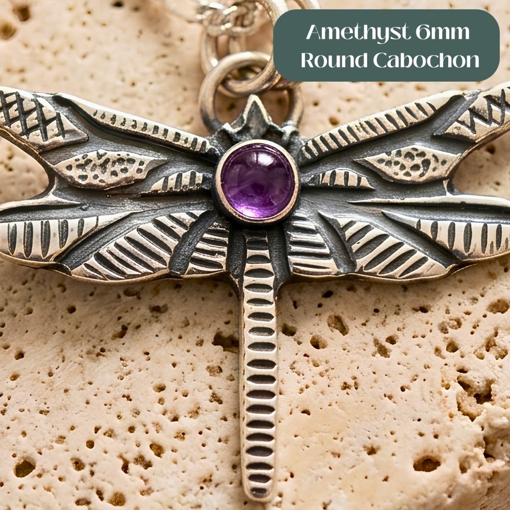 Dragonfly Amethyst Silver Pendant Necklace -