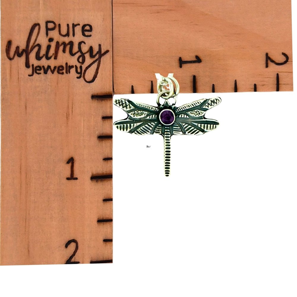 Dragonfly Amethyst Silver Pendant Necklace -
