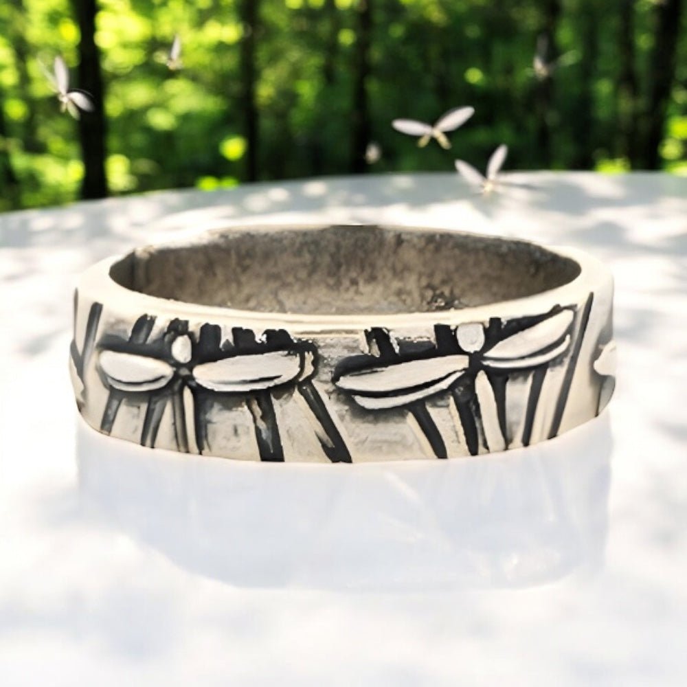 Dragonfly Silver Band Ring - 