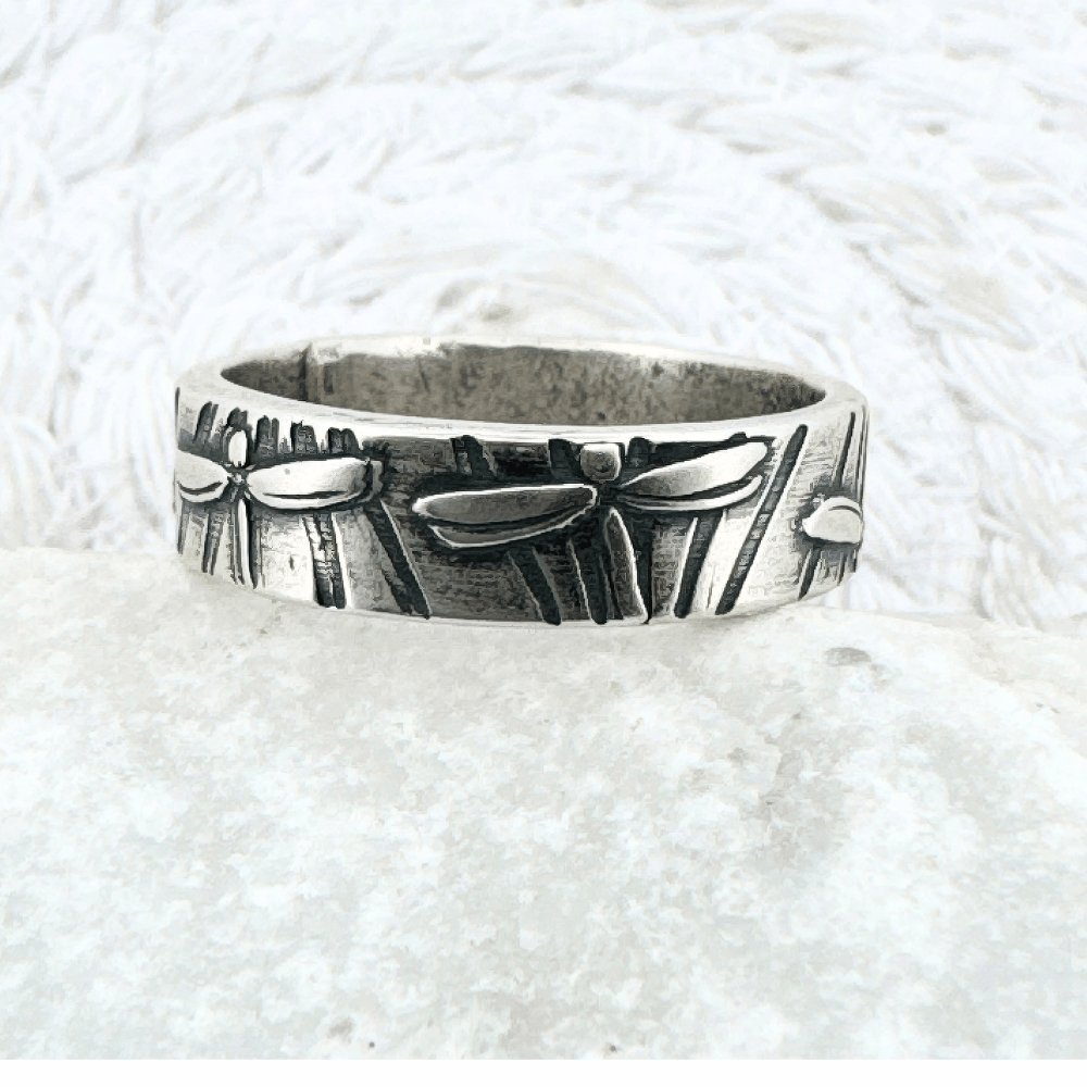 Dragonfly Silver Band Ring - 