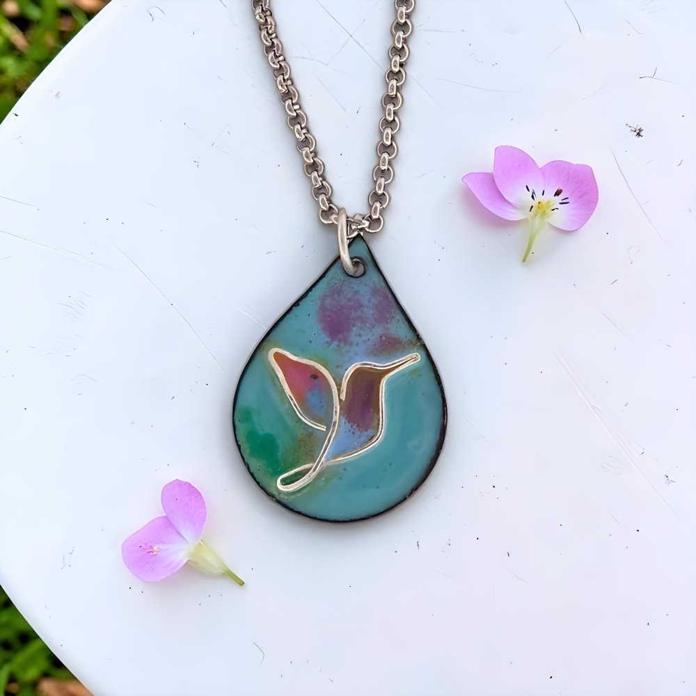 Enamel Cloisonne' Hummingbird Pendant Necklace - 