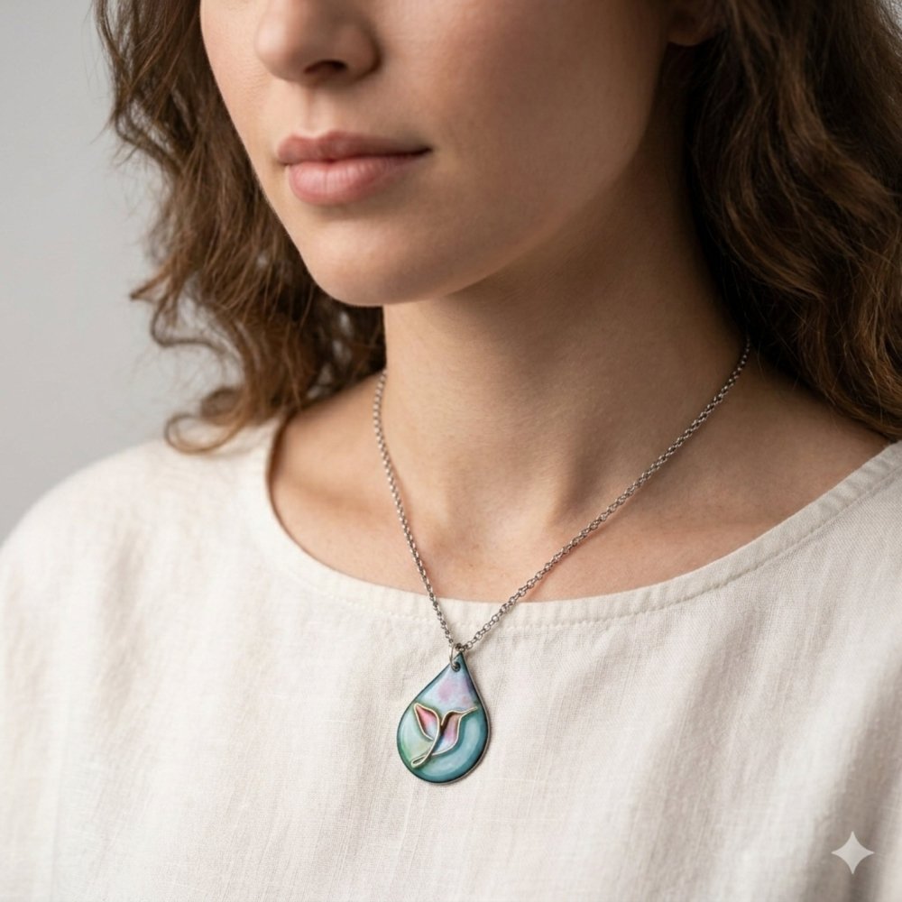 Enamel Cloisonne' Hummingbird Pendant Necklace - 