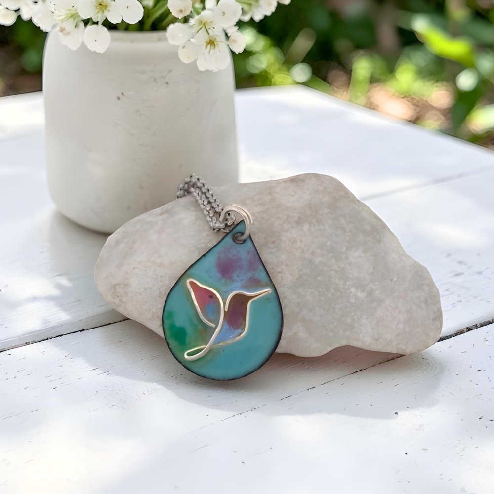 Enamel Cloisonne' Hummingbird Pendant Necklace - 