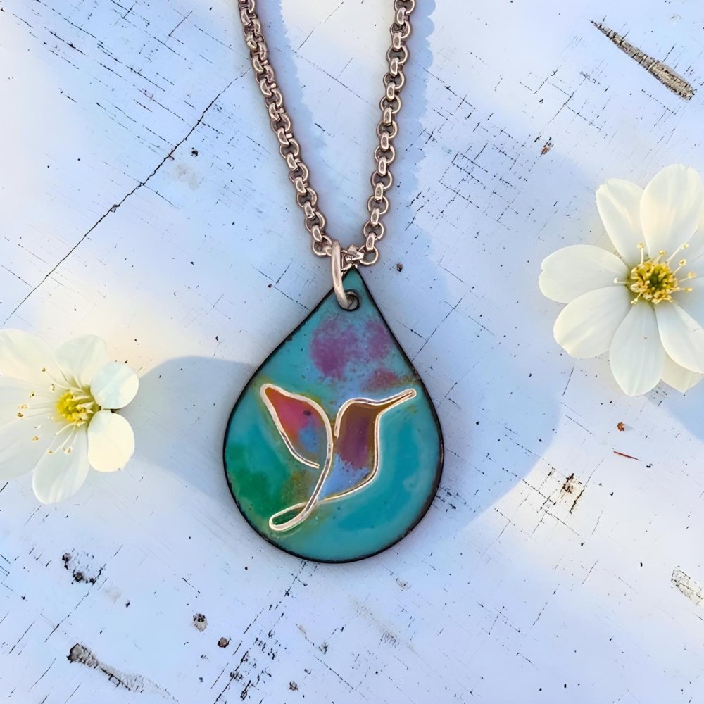 Enamel Cloisonne' Hummingbird Pendant Necklace - 