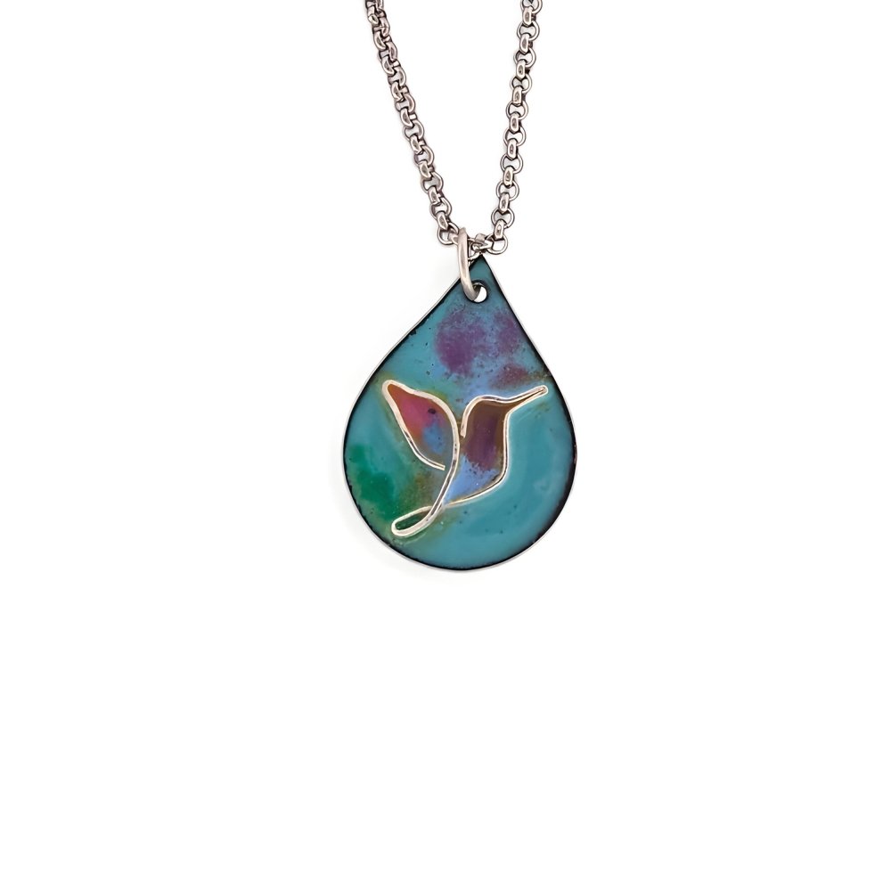 Enamel Cloisonne' Hummingbird Pendant Necklace - 