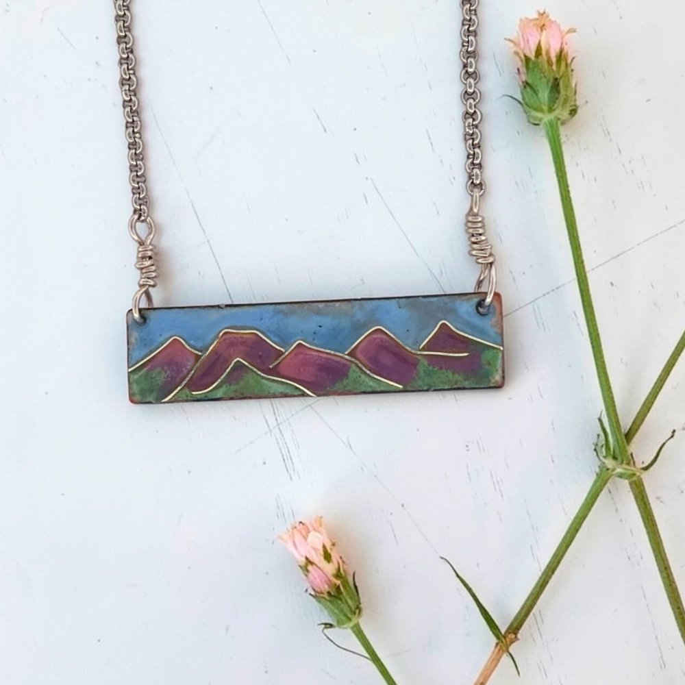 Enamel Cloisonne' Mountain Bar Necklace - 
