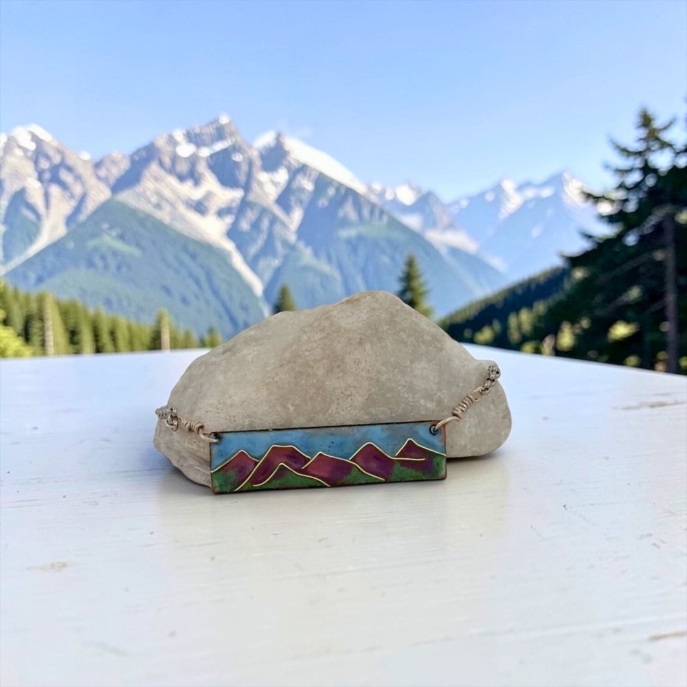 Enamel Cloisonne' Mountain Bar Necklace - 