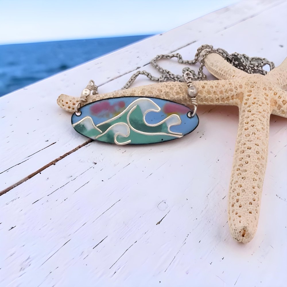 Enamel Cloisonne' Ocean Waves Necklace - 