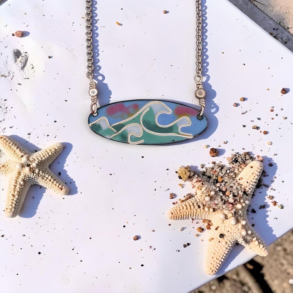 Enamel Cloisonne' Ocean Waves Necklace - 