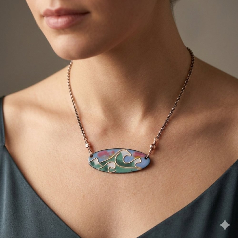 Enamel Cloisonne' Ocean Waves Necklace - 
