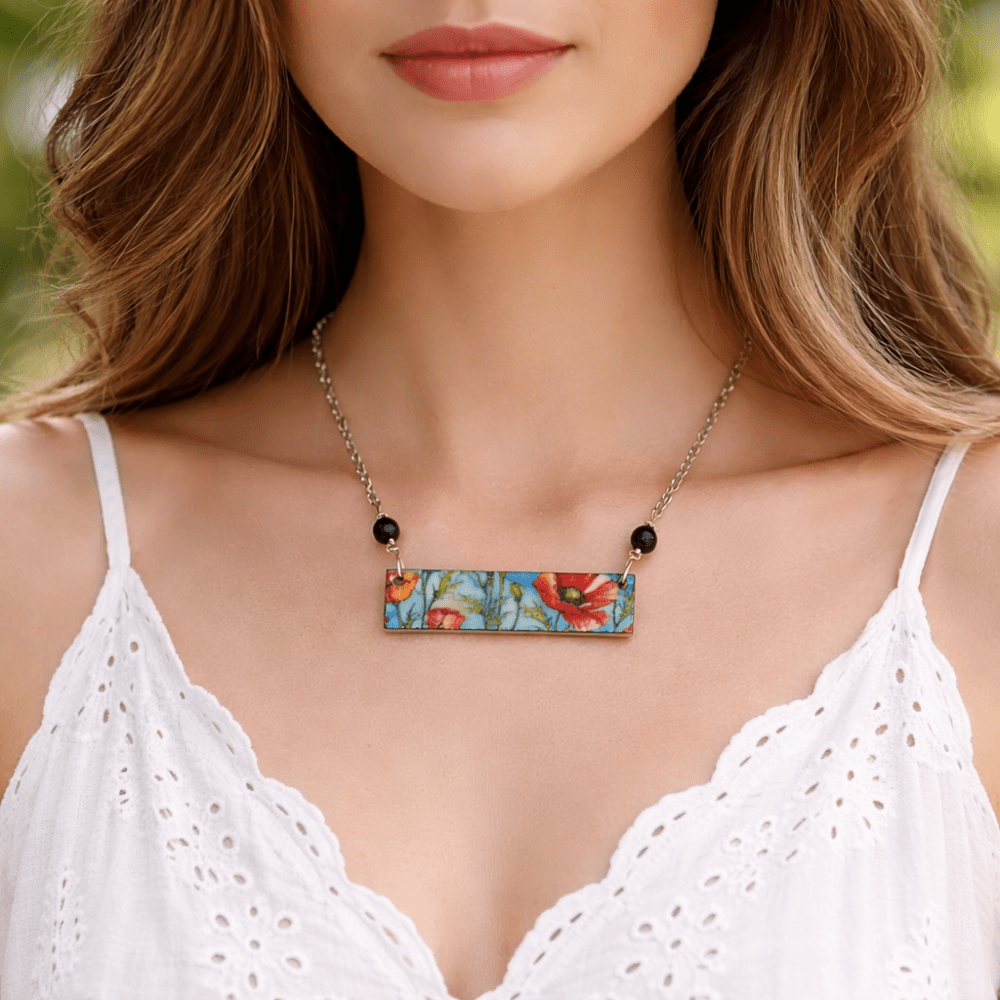 Enamel Poppy Garden Bar Necklace - 