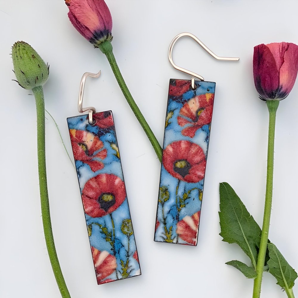 Enamel Poppy Garden Earrings - 