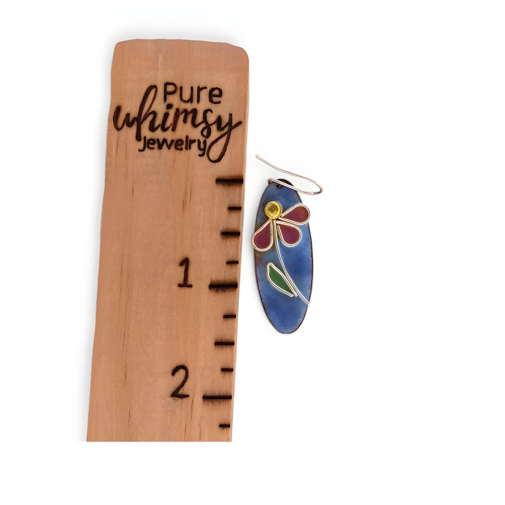 Enamel Silver Cloisonne Daisy Earrings - 