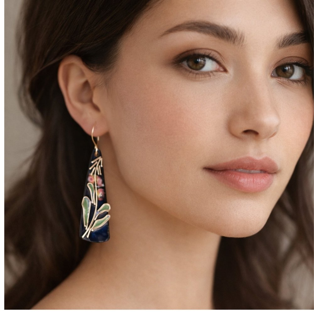 Enamel Silver Cloisonne Fireweed Earrings - 