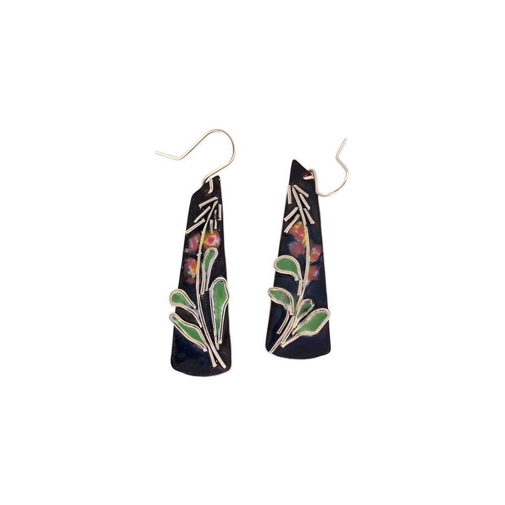 Enamel Silver Cloisonne Fireweed Earrings - 
